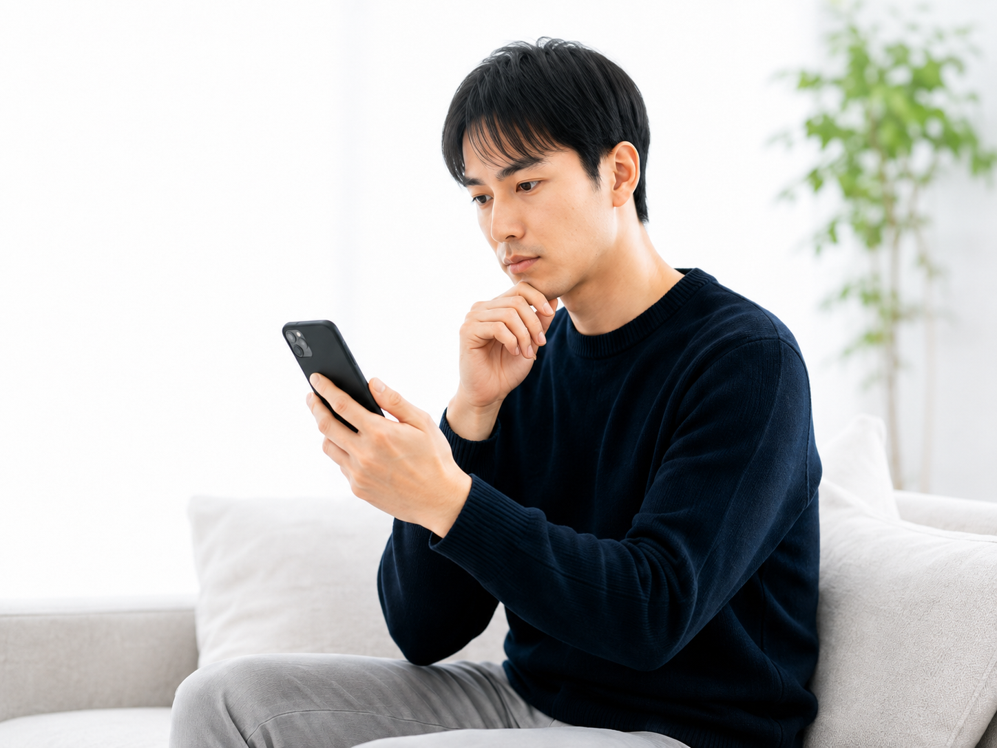スマートフォンを見る男性