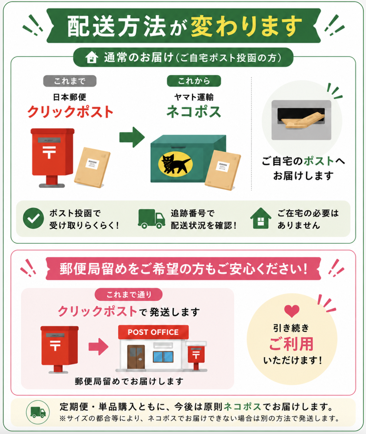 配送方法変更のお知らせ