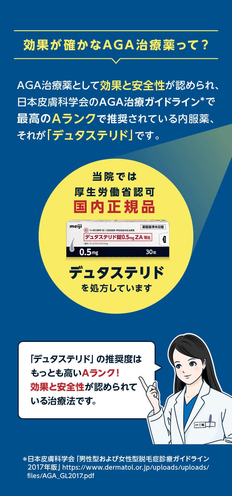 効果が確かなAGA治療薬デュタステリドを採用しています